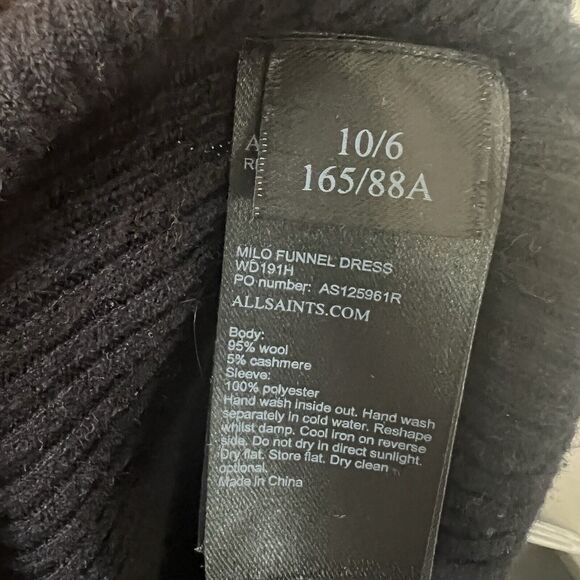 All Saints Milo Funnel Sweater Dress Black Size 6 Wool Cashmere Blend Minimalist - Picture 12 of 14